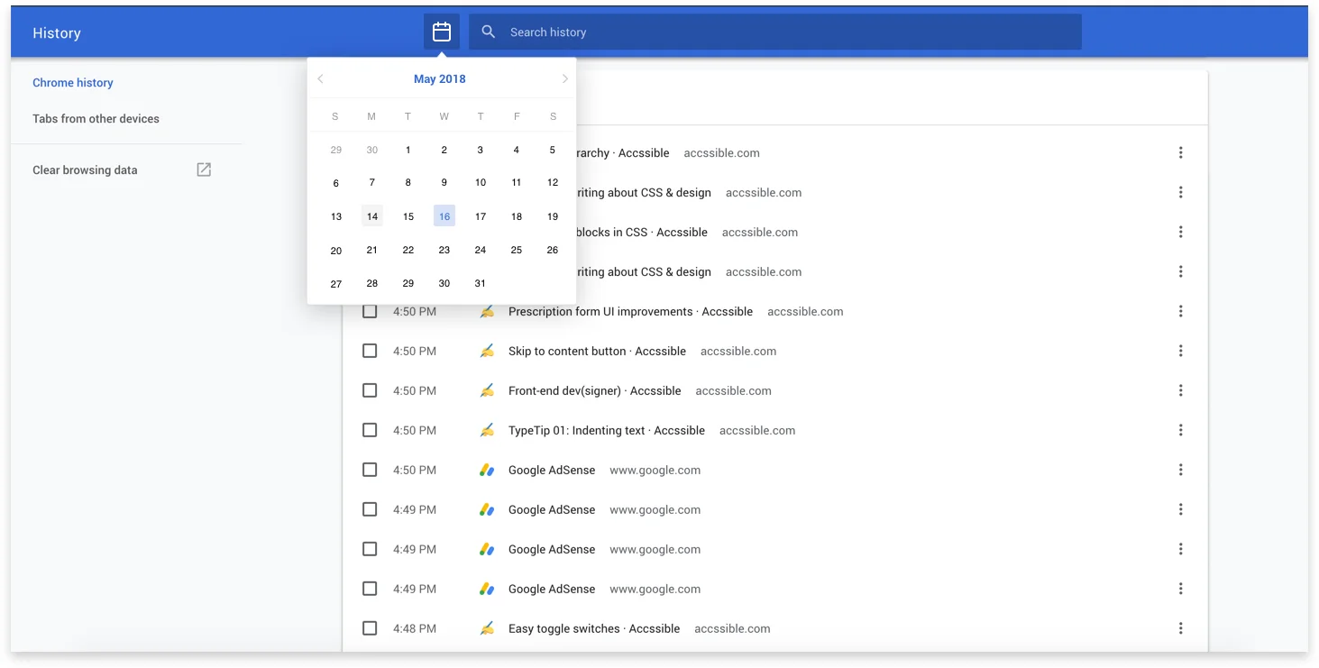 Chrome History with date picker
