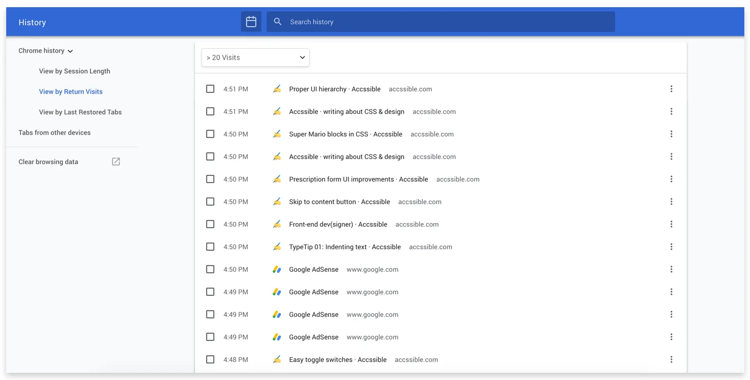Chrome History by return visits